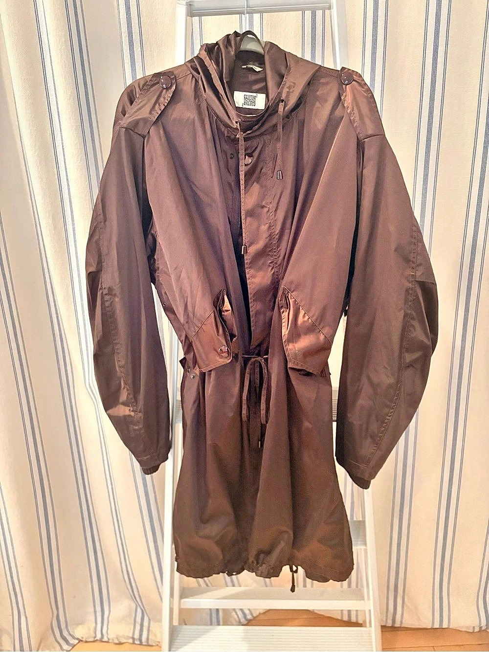 Jean Paul Gaultier Hooded Embroidered Brown and Burgundy Coat Size 2 Like New
